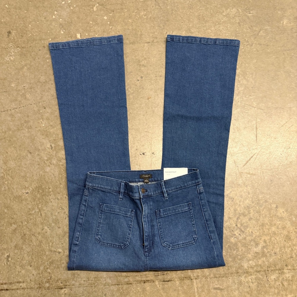 Ann Taylor Factory The Bootcut High Rise Patch Pocket Blue Jeans Womens 6 NWT